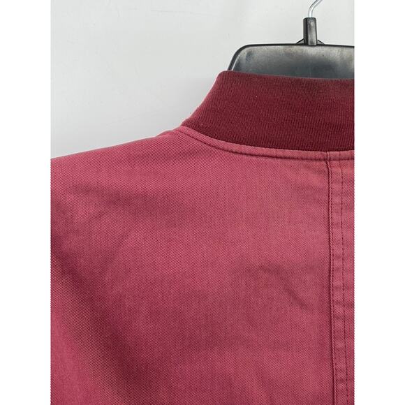 TOPMAN Men's Burgundy Mandarin-Collar Long Sleeve Zip-Up Bomber Jacket SZ S - Picture 4 of 11